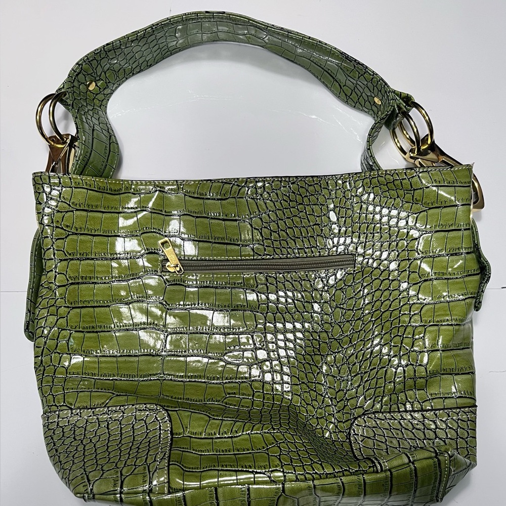 TMO UK PAT 2063343 Green Crocodile Faux Leather Handbag Vintage